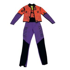 Ronny Vintage Neoprene Jacket Medium Orange/Purple Graphic Design Scuba Zipper C